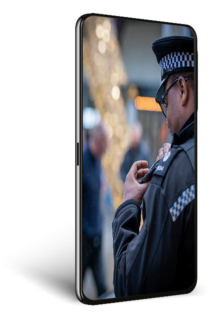 Mobile device displaying image of police officer